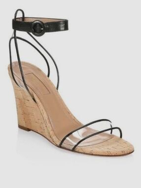 Aquazzura Black Strappy Cork Wedge Sandals